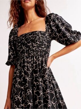 Abercrombie & Fitch Black Dress with Cream Bow-Print